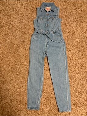 Levi's Light Blue Sleeveless Denim Jumpsuit with Waist Tie